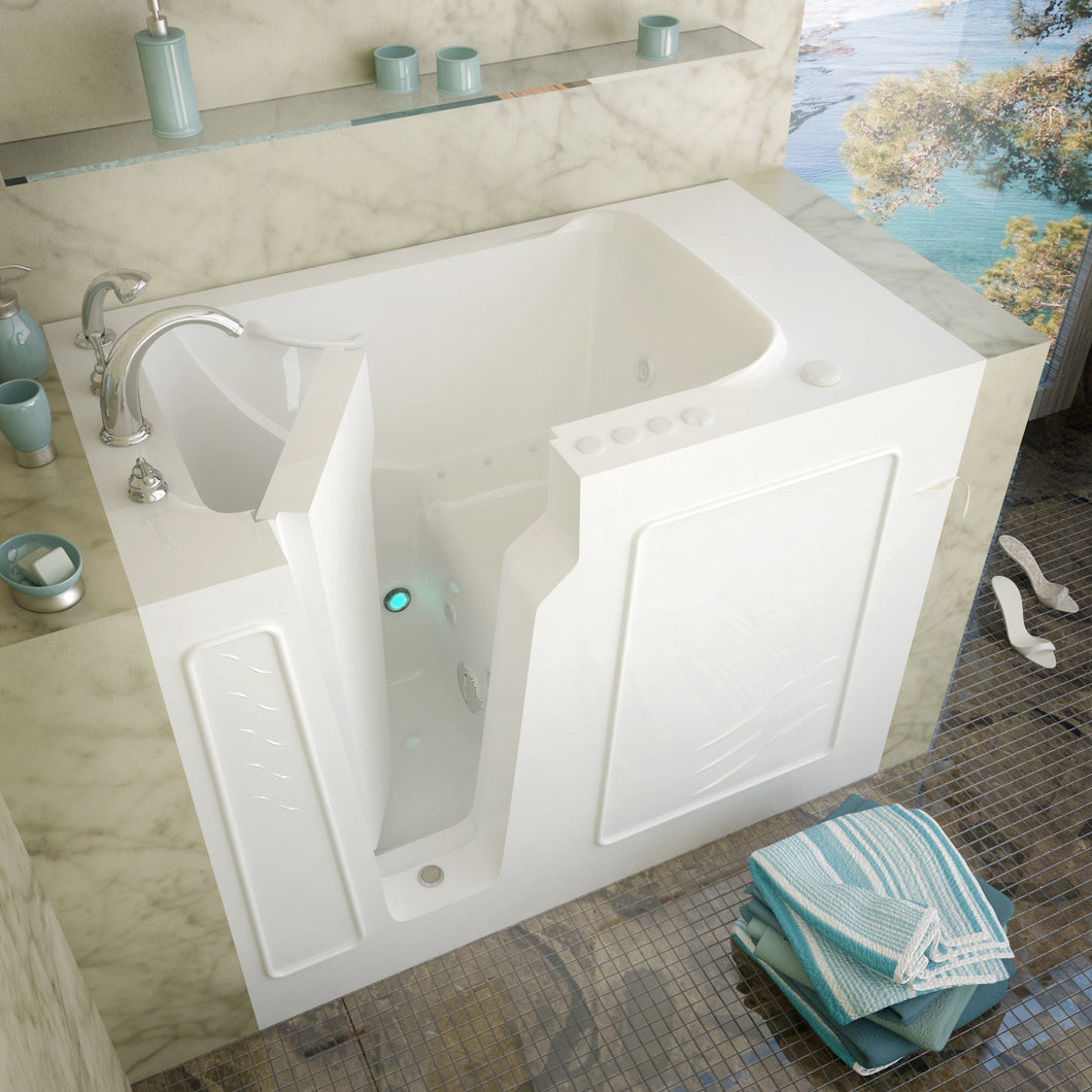 MediTub Walk-In 29 x 52 Left Drain White Whirlpool & Air Jetted Walk-In Bathtub- Meditub