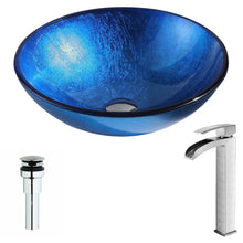 Load image into Gallery viewer, Clavier Series Deco-Glass Vessel Sink in Lustrous Blue with Key Faucet in Brushed Nickel- Anzzi