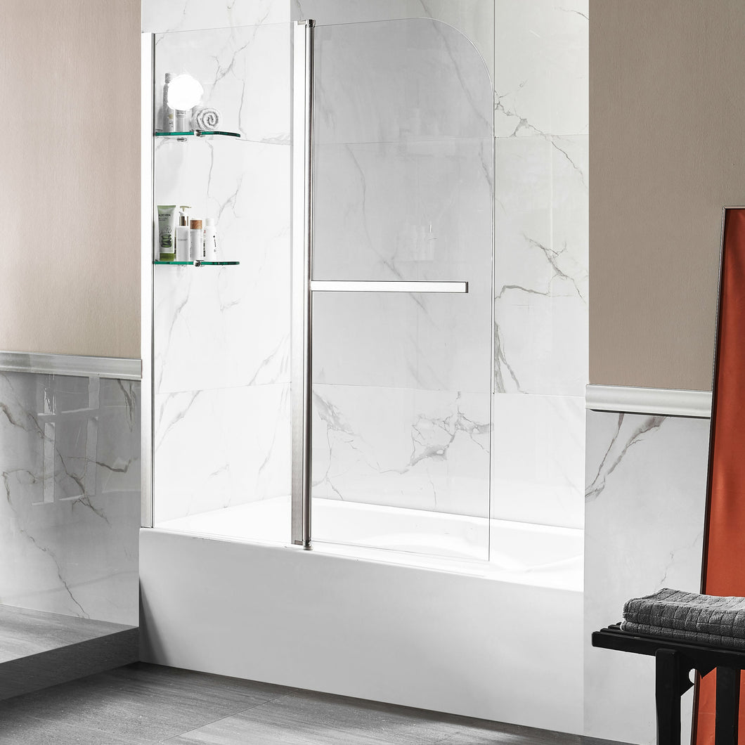Anzzi 5 ft. Acrylic Left Drain Rectangle Tub in White With 48 in. x 58 in. Frameless Tub Door in Brushed Nickel- Anzzi