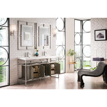 Load image into Gallery viewer, James Martin Boston 63&quot; Brushed Nickel Stainless Steel Sink Console (Double Basins) With Cabinet
