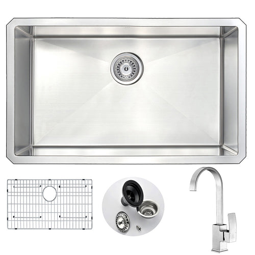 VANGUARD Undermount 30 in. Kitchen Sink with Opus Faucet in Brushed Nickel- Anzzi