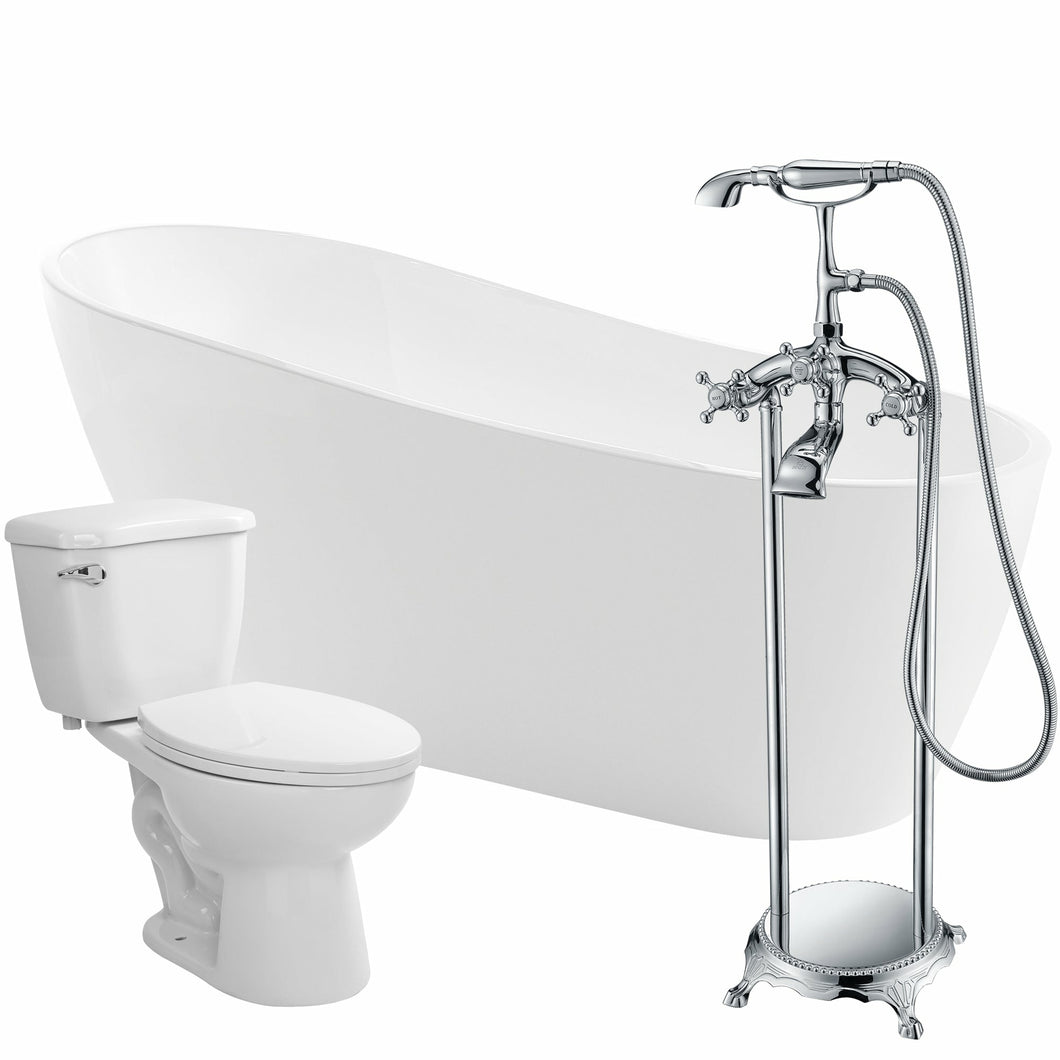 Trend 67 in. Acrylic Flatbottom Non-Whirlpool Bathtub with Tugela Faucet and Kame 1.28 GPF Toilet- Anzzi