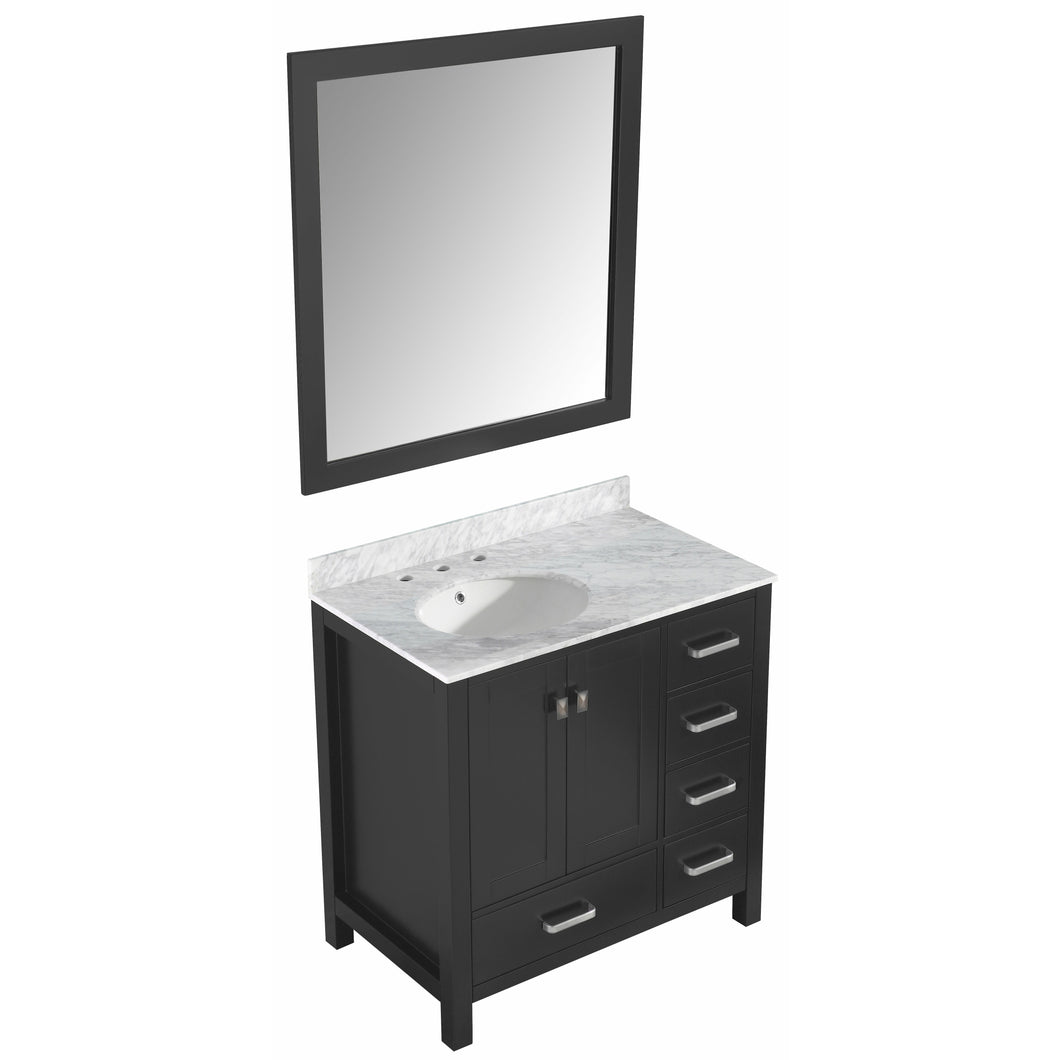 Chateau 36 in. W x 22 in. D Bathroom Bath Vanity Set in Black with Carrara Marble Top with White Sink- Anzzi