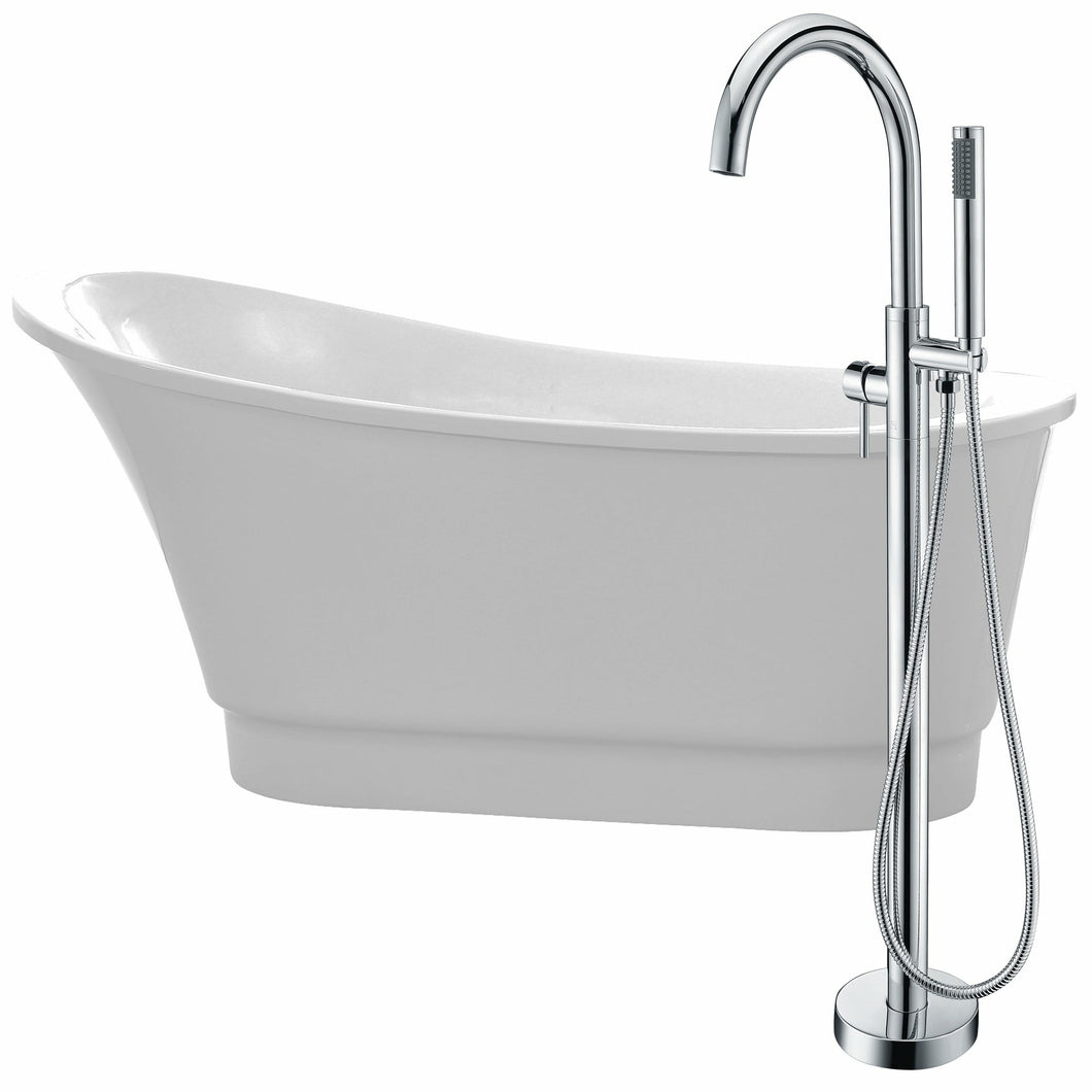 Prima 67 in. Acrylic Flatbottom Non-Whirlpool Bathtub in White with Kros Faucet in Polished Chrome- Anzzi