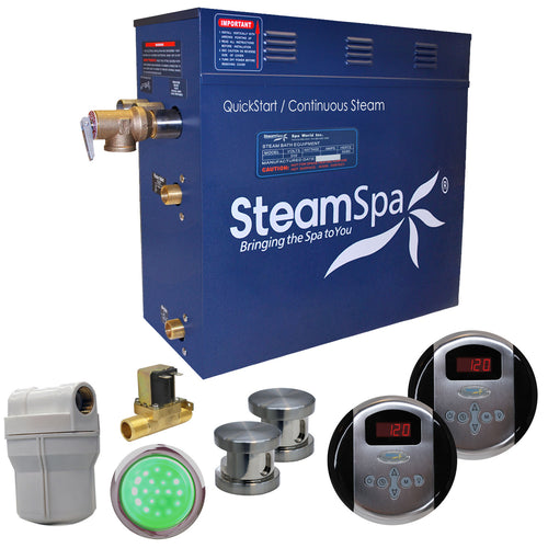 SteamSpa Royal 12 KW QuickStart Acu-Steam Bath Generator Package with Built-in Auto Drain in Brushed Nickel- SteamSpa