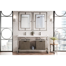 Load image into Gallery viewer, James Martin Boston 63&quot; Brushed Nickel Stainless Steel Sink Console (Double Basins) With Cabinet