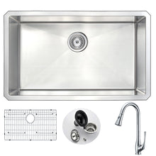 Load image into Gallery viewer, VANGUARD Undermount 30 in. Single Bowl Kitchen Sink with Singer Faucet in Polished Chrome- Anzzi