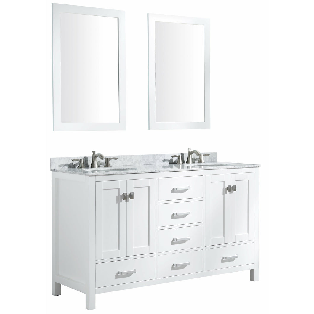 Chateau 60 in. W x 22 in. D Bathroom Vanity Set in White with Carrara Marble Top with White Sink- Anzzi