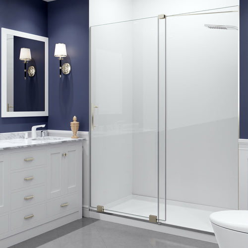 Longboat Series 60 in. x 76 in. Semi-Frameless Shower Door with TSUNAMI GUARD in Brushed Nickel- Anzzi