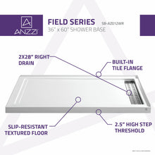 Load image into Gallery viewer, Field Series 60 in. x 36 in. Shower Base in White- Anzzi