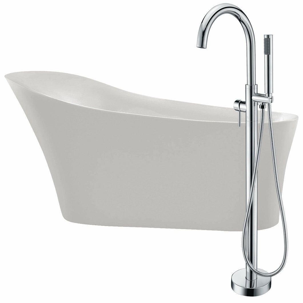 Maple 67 in. Acrylic Flatbottom Non-Whirlpool Bathtub in White with Kros Faucet in Polished Chrome- Anzzi