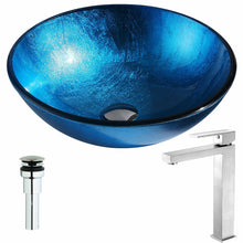 Load image into Gallery viewer, Arc Series Deco-Glass Vessel Sink in Lustrous Light Blue with Enti Faucet in Brushed Nickel- Anzzi