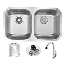 Load image into Gallery viewer, MOORE Undermount 32 in. Double Bowl Kitchen Sink with Accent Faucet in Polished Chrome- Anzzi