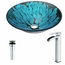 Load image into Gallery viewer, Key Series Deco-Glass Vessel Sink in Lustrous Blue and Black with Key Faucet in Polished Chrome- Anzzi