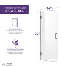 Load image into Gallery viewer, Fellow Series 24 in. by 72 in. Frameless Hinged Shower Door in Chrome with Handle- Anzzi