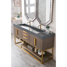 Load image into Gallery viewer, James Martin Columbia 72&quot; Ash Gray - Radiant Gold Double Vanity