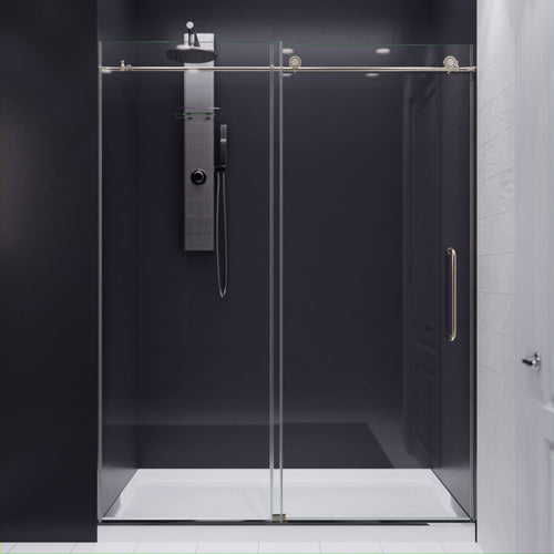 Madam Series 60 in. by 76 in. Frameless Sliding Shower Door in Brushed Nickel with Handle- Anzzi