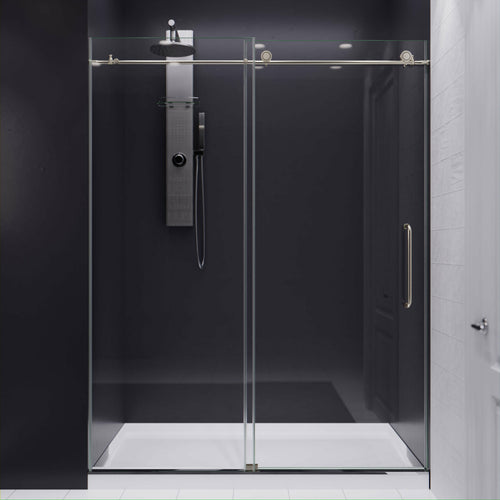 Lone Series 60 in. by 76 in. Frameless Sliding Shower Door in Brushed Nickel with Handle- Anzzi