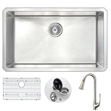 Load image into Gallery viewer, VANGUARD Undermount 30 in. Single Bowl Kitchen Sink with Singer Faucet in Brushed Nickel- Anzzi
