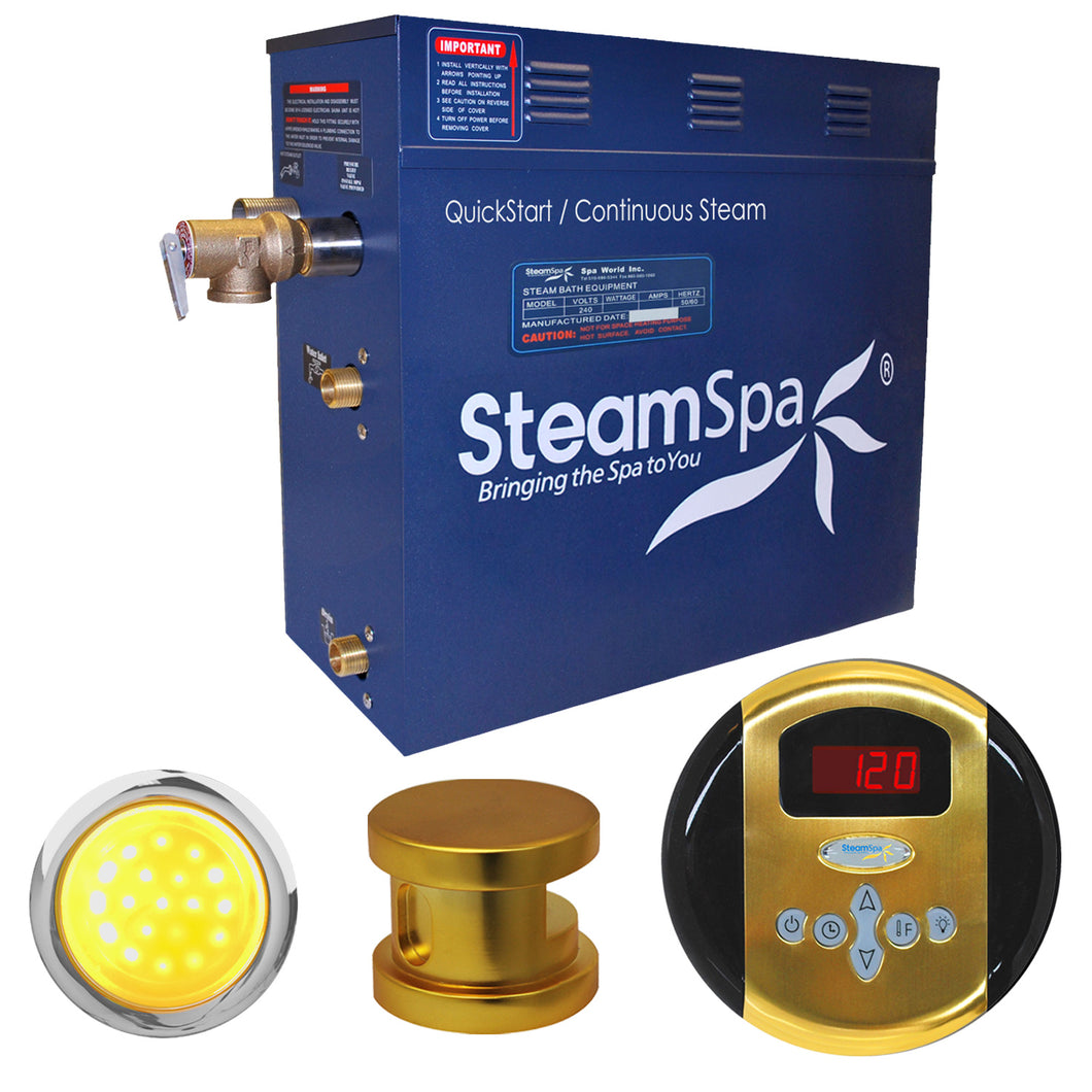SteamSpa Indulgence 9 KW QuickStart Acu-Steam Bath Generator Package in Polished Gold- SteamSpa