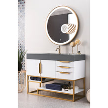 Load image into Gallery viewer, James Martin Columbia 48&quot; Glossy White - Radiant Gold Single Vanity
