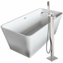 Load image into Gallery viewer, Cenere 58.25 in. Solid Surface Soaking Bathtub in White with Angel Faucet in Brushed Nickel- Anzzi