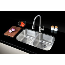 Load image into Gallery viewer, Moore Undermount Stainless Steel 32 in. 0-Hole 50/50 Double Bowl Kitchen Sink in Brushed Satin- Anzzi