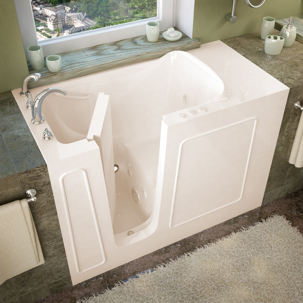 MediTub Walk-In 26 x 53 Left Drain Biscuit Whirlpool Jetted Walk-In Bathtub- Meditub