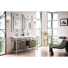 Load image into Gallery viewer, James Martin Boston 63&quot; Brushed Nickel Stainless Steel Sink Console (Double Basins) With Cabinet