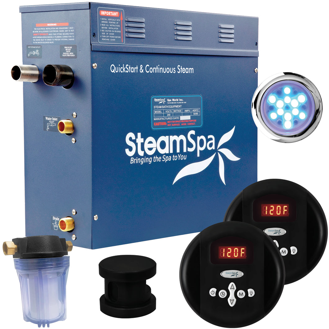 SteamSpa Royal 9 KW QuickStart Acu-Steam Bath Generator Package in Matte Black- SteamSpa