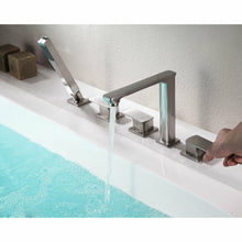 Load image into Gallery viewer, Shore 3-Handle Deck-Mount Roman Tub Faucet with Handheld Sprayer in Brushed Nickel- Anzzi