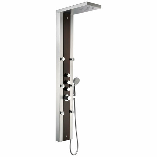 Kiki 59 in. 6-Jetted Shower Panel with Heavy Rain Shower and Spray Wand in Mahogany Deco-Glass- Anzzi
