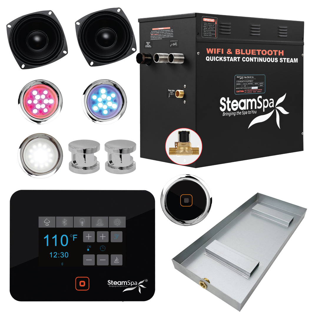 Black Series Wifi and Bluetooth 10.5kW QuickStart Steam Bath Generator Package in Polished Chrome- SteamSpa