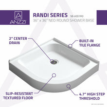 Load image into Gallery viewer, Randi 36 x 36  in. Neo-Round Double Threshold Shower Base in White- Anzzi