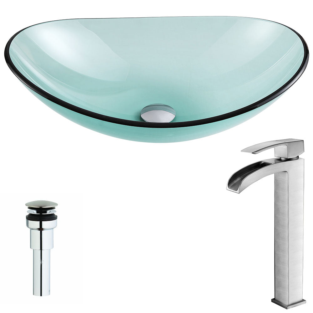 Major Series Deco-Glass Vessel Sink in Lustrous Green with Key Faucet in Brushed Nickel- Anzzi