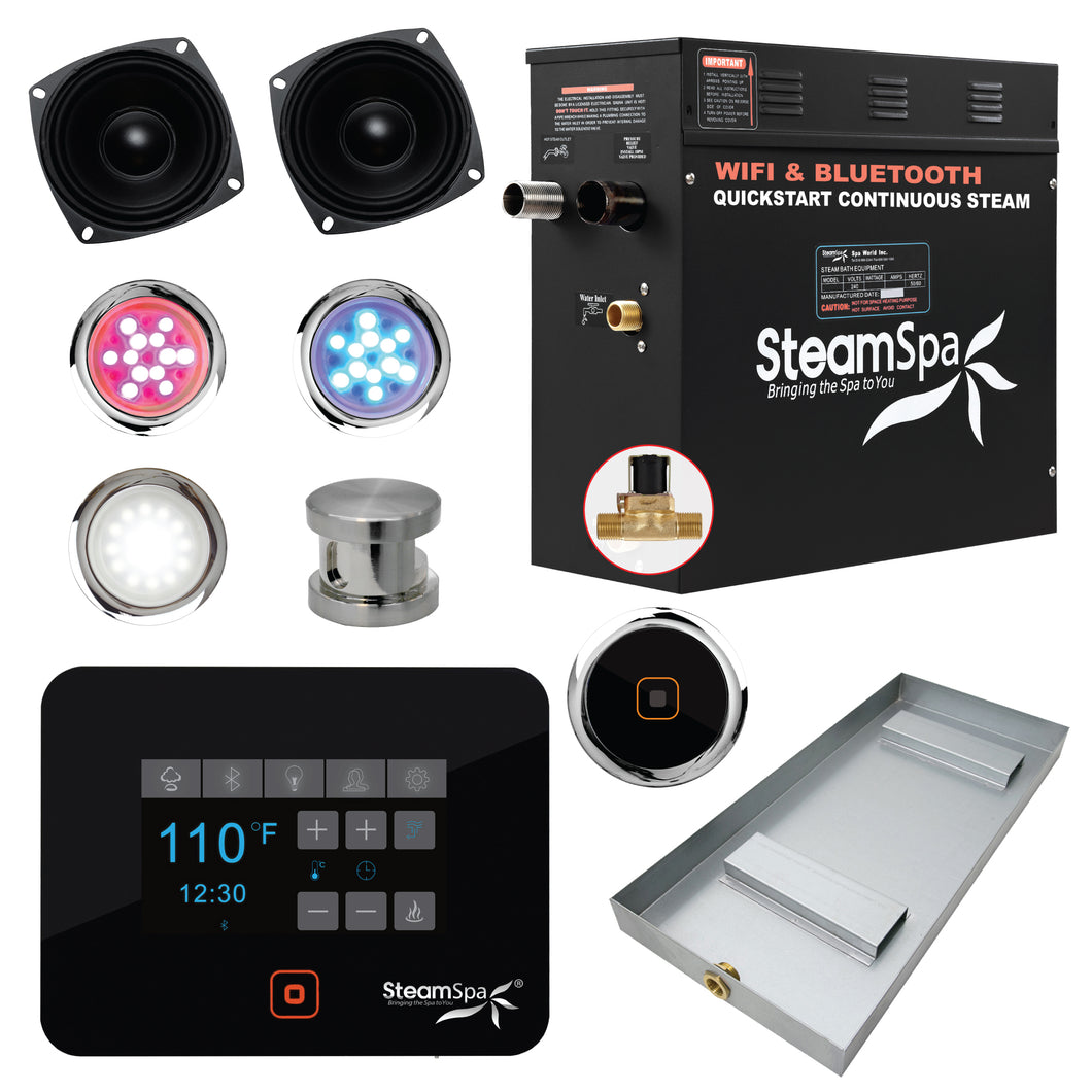 Black Series Wifi and Bluetooth 9kW QuickStart Steam Bath Generator Package in Brushed Nickel- SteamSpa