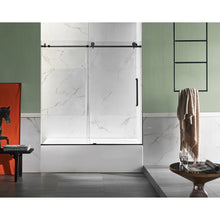 Load image into Gallery viewer, Anzzi 5 ft. Acrylic Right Drain Rectangle Tub in White With 60 in. x 62 in. Frameless Sliding Tub Door in Matte Black- Anzzi