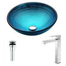 Load image into Gallery viewer, Enti Series Deco-Glass Vessel Sink in Lustrous Blue with Enti Faucet in Brushed Nickel- Anzzi