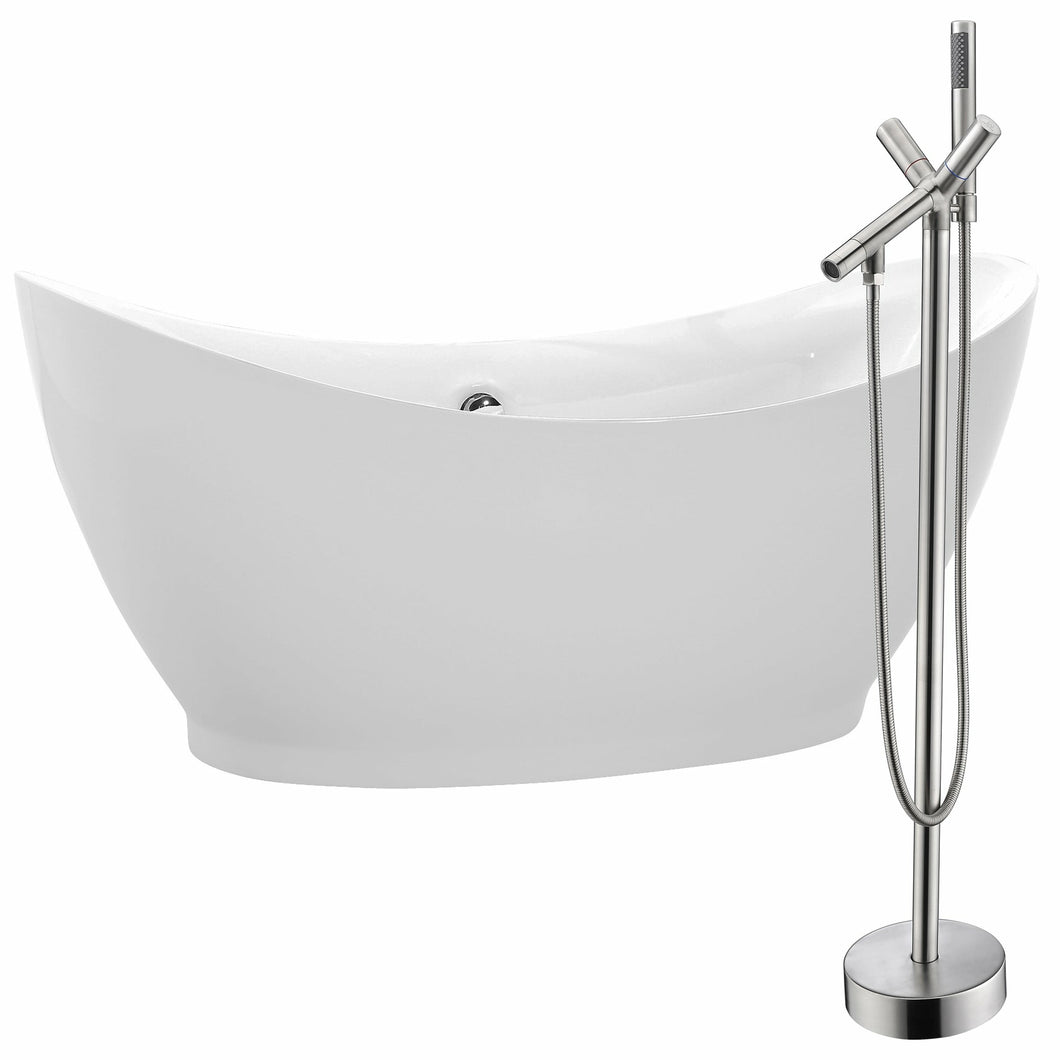 Reginald 68 in. Acrylic Soaking Bathtub in White with Havasu Faucet in Brushed Nickel- Anzzi