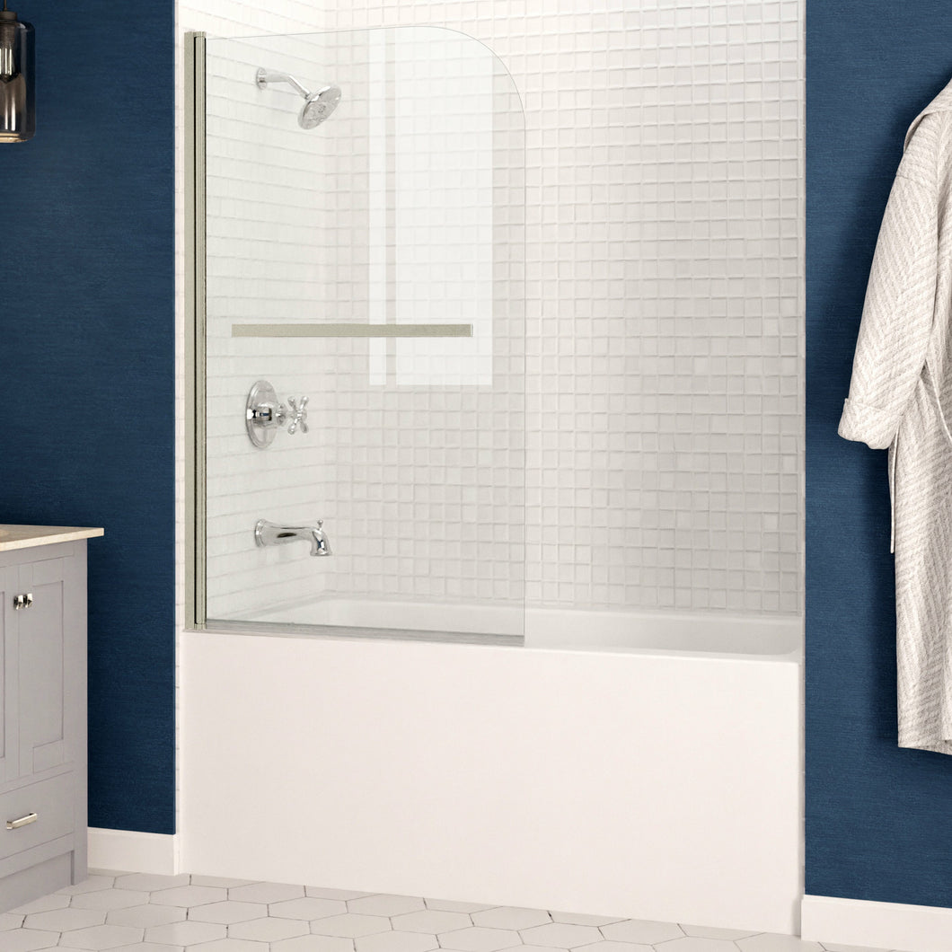 Anzzi 5 ft. Acrylic Left Drain Rectangle Tub in White With 34 in. x 58 in. Frameless Tub Door in Brushed Nickel- Anzzi