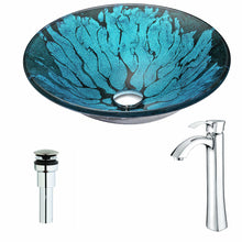 Load image into Gallery viewer, Key Series Deco-Glass Vessel Sink in Lustrous Blue and Black with Harmony Faucet in Chrome- Anzzi