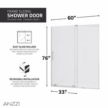 Load image into Gallery viewer, Longboat Series 60 in. x 76 in. Semi-Frameless Shower Door with TSUNAMI GUARD in Brushed Nickel- Anzzi