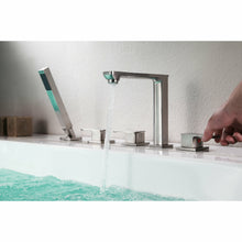 Load image into Gallery viewer, Shore 3-Handle Deck-Mount Roman Tub Faucet with Handheld Sprayer in Brushed Nickel- Anzzi