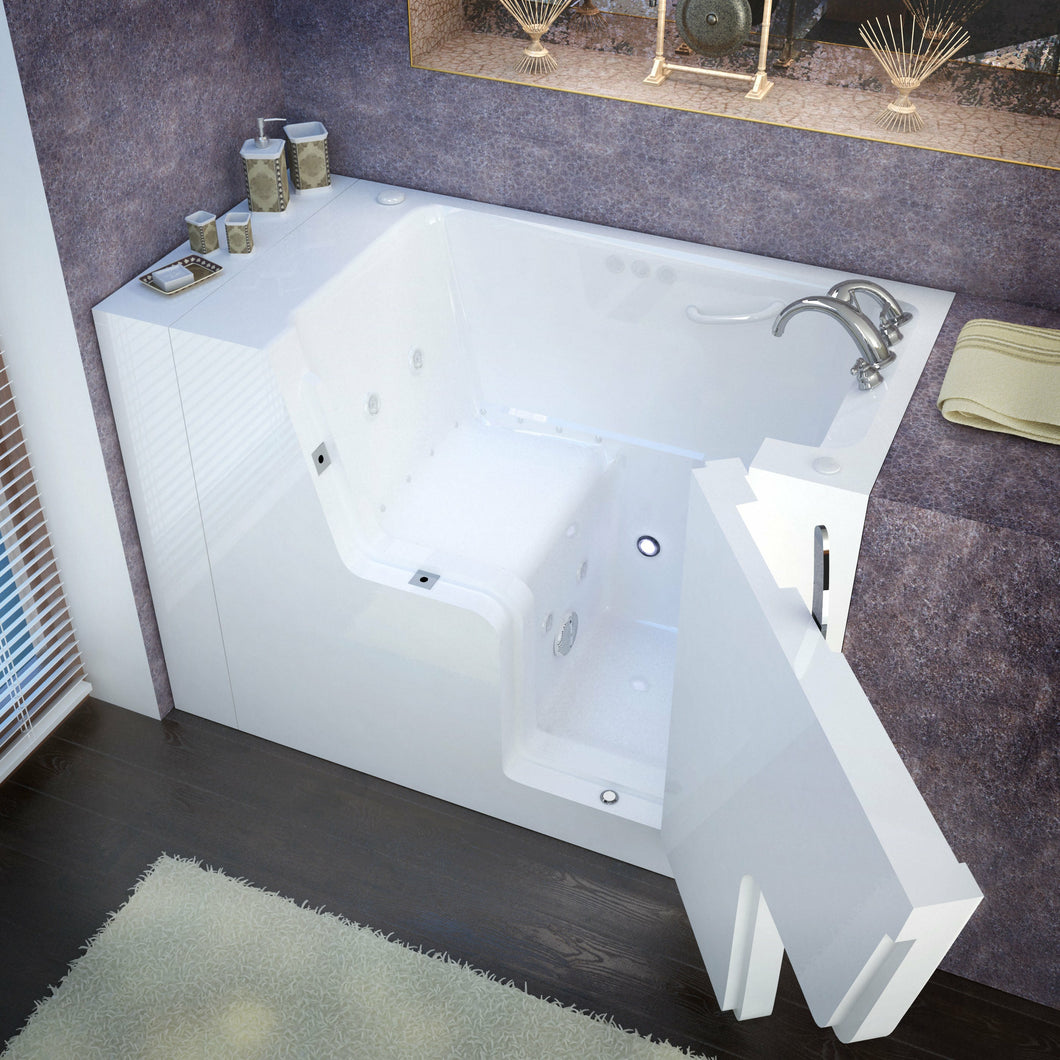 MediTub Wheel Chair Accessible 29 x 53 Right Drain White Whirlpool & Air Jetted Wheelchair Accessible Bathtub- Meditub