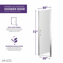 Load image into Gallery viewer, Lancer 29 in. x 72 in. Semi-Frameless Shower Door with TSUNAMI GUARD in Brushed Nickel- Anzzi
