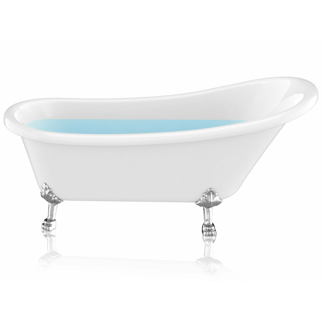 67.32” Diamante Slipper-Style Acrylic Claw Foot Tub in White- Anzzi