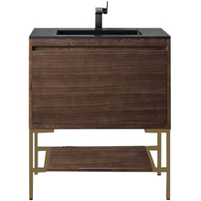 Load image into Gallery viewer, James Martin Milan 31.5&quot; Mid Century Walnut - Radiant Gold Single Vanity with Base- James Martin