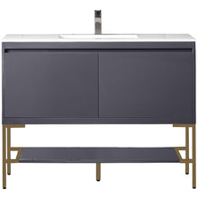 Load image into Gallery viewer, James Martin Milan 47.3&quot; Modern Grey Glossy - Radiant Gold Single Vanity- James Martin