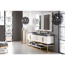 Load image into Gallery viewer, James Martin Columbia 72&quot; Glossy White - Radiant Gold Double Vanity