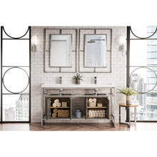 Load image into Gallery viewer, James Martin Boston 63&quot; Brushed Nickel Stainless Steel Sink Console (Double Basins) With Cabinet